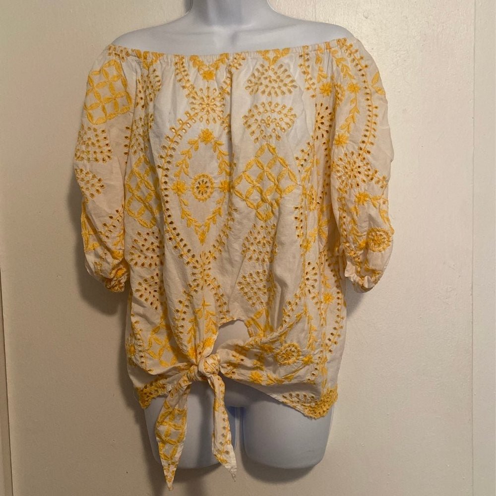 California Moon Rise Tie Front Crochet Blouse